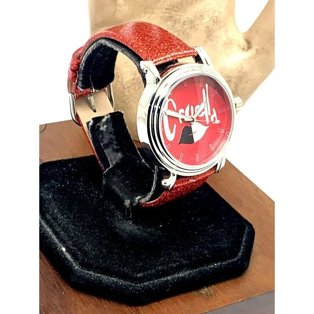 Disney Cruella Women's Watch WDS001023 Quartz Silver 38mm Red Leather Ba…